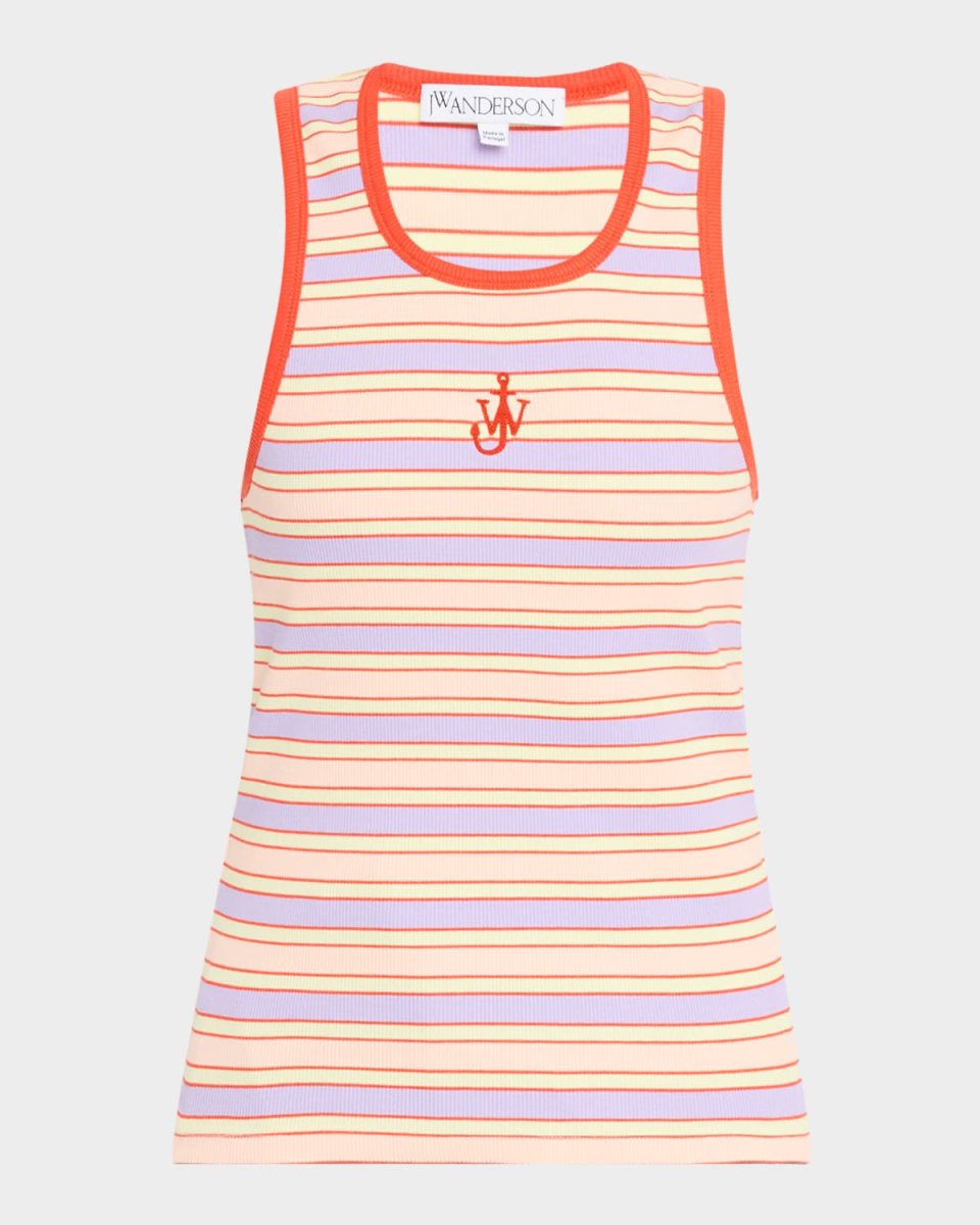 Striped Contrast-Trim Anchor Tank Top